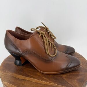 American Duchess Gibson Brown Leather Edwardian Oxford Heels Size 6.5